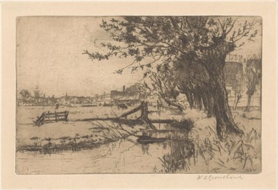 Sloot bij de Gemeentelijke Gasfabriek in de Binckhorst in Den Haag door Willem Adrianus Grondhout (signed by artist)