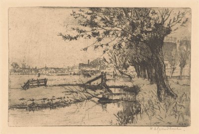 Sloot bij de Gemeentelijke Gasfabriek in de Binckhorst in Den Haag door Willem Adrianus Grondhout (signed by artist)