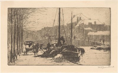 Sneeuw in de stad door Willem Adrianus Grondhout (signed by artist)