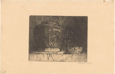 Stilleven met gemberpot, wijnglas en kom door Willem Adrianus Grondhout (signed by artist)