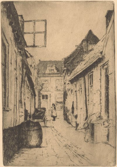 Straatje in Voorburg door Willem Adrianus Grondhout (signed by artist)
