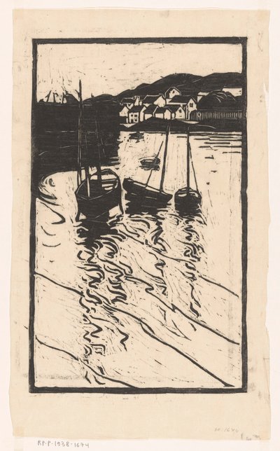 Afgemeerde schepen in de haven van Concarneau door Willem Adrianus Grondhout