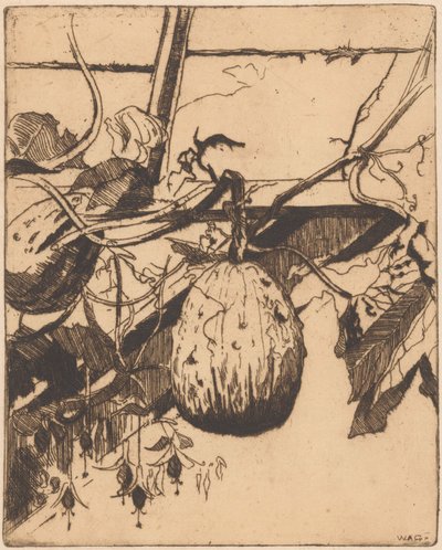 Kalebassen en fuchsia door Willem Adrianus Grondhout