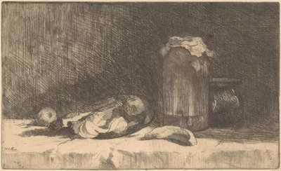 Stilleven met fruit en inmaakfles door Willem Adrianus Grondhout