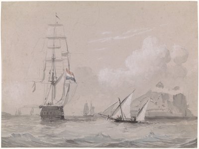 Hollands zeilschip voor de kust van Gibraltar door Willem Anthonie van Deventer