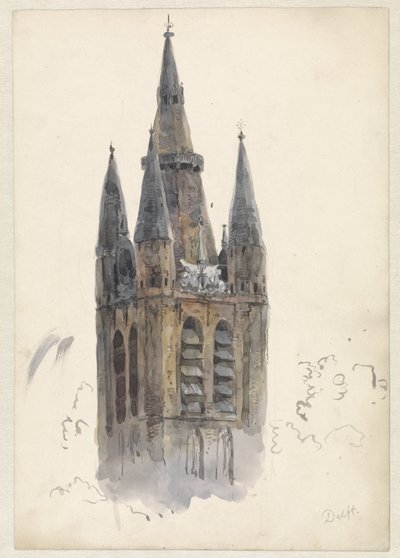 Kerktoren te Delft door Willem Anthonie van Deventer