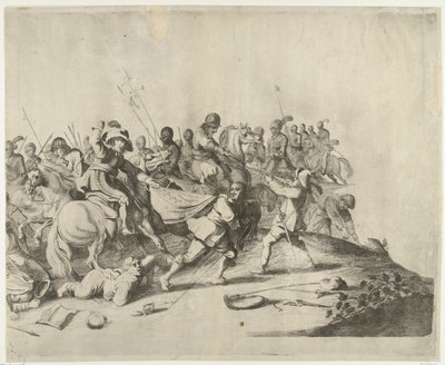 Gevecht tussen ruiters en voetvolk door Willem Basse