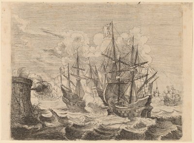 Heemskercks overwinning op de Spaanse vloot bij Gibraltar door Willem Basse