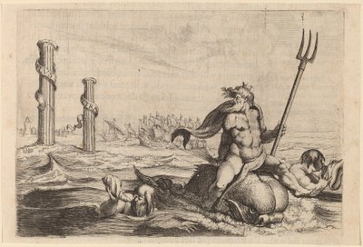 Neptunus en de Zuilen van Hercules door Willem Basse