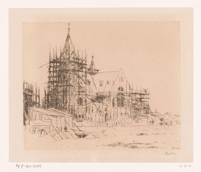 Kerk in aanbouw door Willem Bastiaan Tholen (signed by artist)