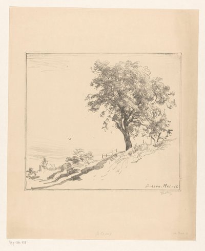 Landschap met boom op een dijk te Dieren door Willem Bastiaan Tholen (signed by artist)