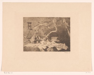 Stilleven met vallende en gebroken voorwerpen door Willem Bastiaan Tholen (signed by artist)