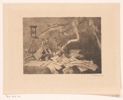 Stilleven met vallende en gebroken voorwerpen door Willem Bastiaan Tholen (signed by artist)