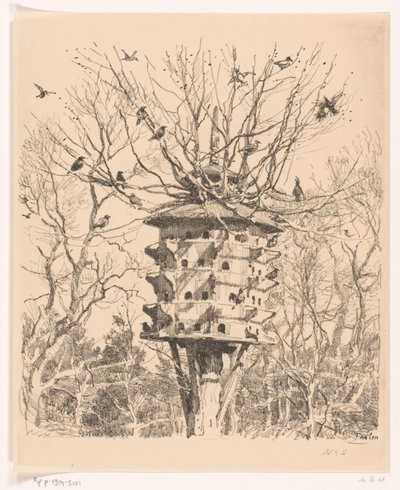 Groot vogelhuis aan een boom door Willem Bastiaan Tholen