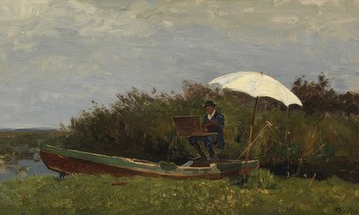 Paul Gabriël werkt in een boot door Willem Bastiaan Tholen