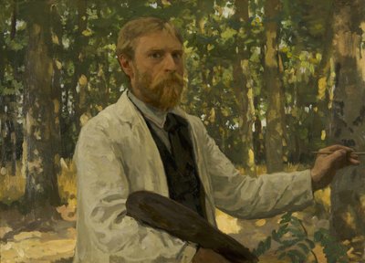 Zelfportret in een bosrijk landschap, 1895 door Willem Bastiaan Tholen