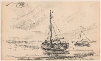 Twee vissersboten op zee door Willem Bastiaan Tholen
