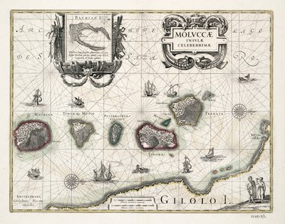 Kaart van de Molukken, Indonesië door Willem Blaeu