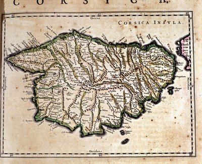 Corsica uit de Atlas van Wilhelm Blaeu. Amsterdam 17e eeuw. door Willem Blaeu