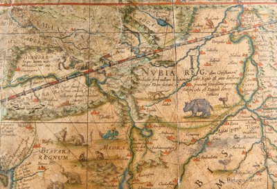 Detail van Afrika van een Terrestrische Globe door Willem Blaeu