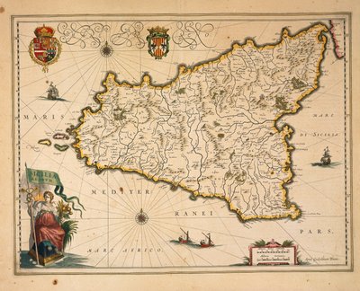 Kaart van Sicilië, uit Regionum Italiae door Willem Blaeu