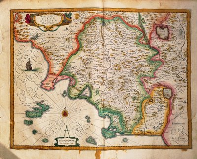 Kaart van de grenzen van Siena, uit Regionum Italiae door Willem Blaeu