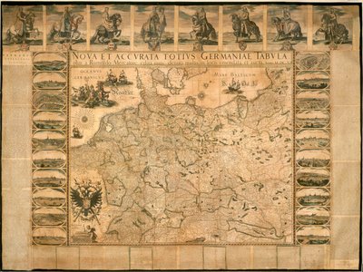 Nieuwe en nauwkeurige illustratie van Duitsland in zijn geheel door Willem Janszoon Blaeu, koperplaat, gedrukt in Amsterdam door Willem Blaeu