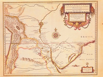 Rio de la Plata, Zilverrivier en het Paraná-bekken in Paraguay, uit Willem Blaeu