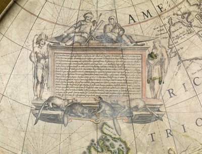 Terrestrische vloerglobe, detail van Cartouche, ca. 1650 door Willem Blaeu