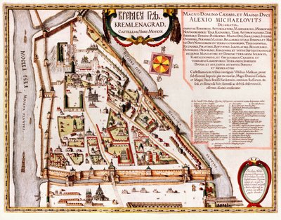 De Moskouse Kremlin Kaart van de 16e eeuw (Castellum Urbis Moskvae) door Willem Blaeu