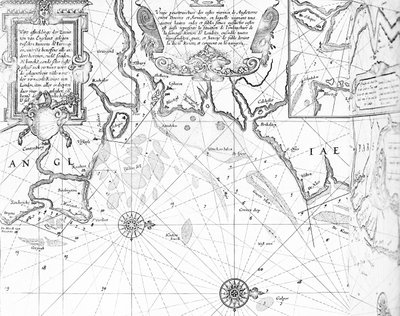 De monding van de Theems uit de Sea-Mirrour atlas door Willem Janszoon Blaeu, gepubliceerd in Amsterdam in 1633 door Willem Blaeu