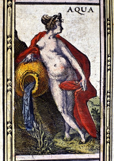 Water, een van de vier elementen, weergegeven in de Atlas van W. Blaeu gedrukt in Amsterdam in 1655. door Willem Blaeu
