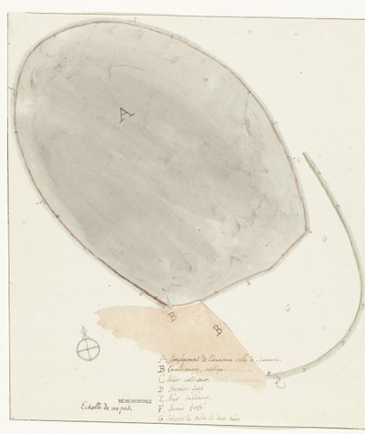 Plattegrond met afmetingen van oude stad Manduria door Willem Carel Dierkens