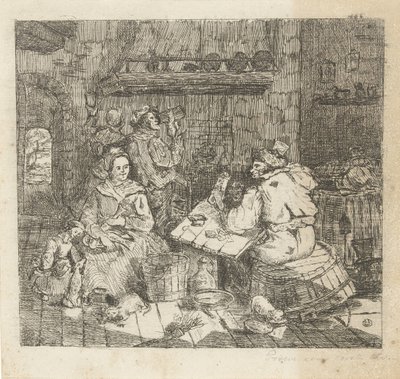 Kaartspelende en drinkende mannen in de keuken door Willem Cornelis van Dijk