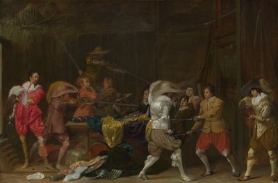 Soldaten vechten om buit in een schuur, c.1623 door Willem Cornelisz Duyster