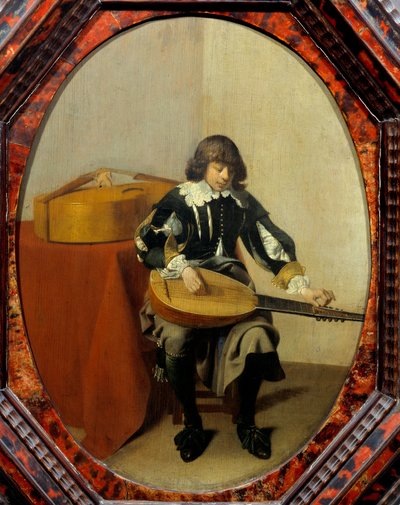 Jonge muzikant. Schilderij door Willem Cornelisz Duyster (1600-1635) door Willem Cornelisz Duyster