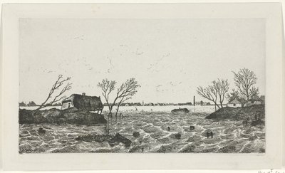 Dijkdoorbraak bij Dreumel, 1855 door Willem Gruyter jr.