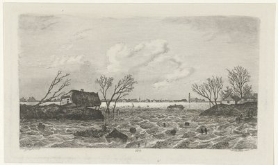 Dijkdoorbraak bij Dreumel, 1855 door Willem Gruyter jr.