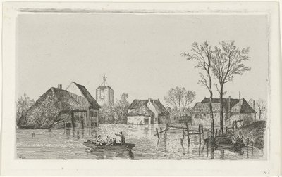 Overstroming bij Beesd, 1855 door Willem Gruyter jr.
