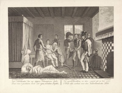 Prins van Oranje na zijn verwonding onder medische behandeling in het veldhospitaal, 1815 door Willem Hendrik Hoogkamer