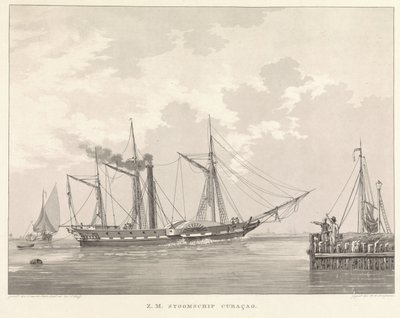 Raderstoomboot bij een kade door Willem Hendrik Hoogkamer