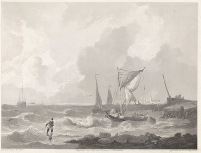 Vissersboten bij een havenhoofd door Willem Hendrik Hoogkamer