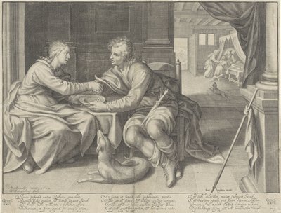 Esau verkoopt zijn eerstgeboorterecht aan Jakob door Willem Isaacsz. van Swanenburg