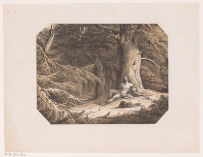 Half ontklede man in het bos door Willem Jacob Hofdijk