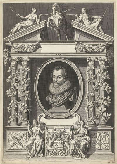Portret van Gerard Thibault in architecturale omlijsting door Willem Jacobsz Delff