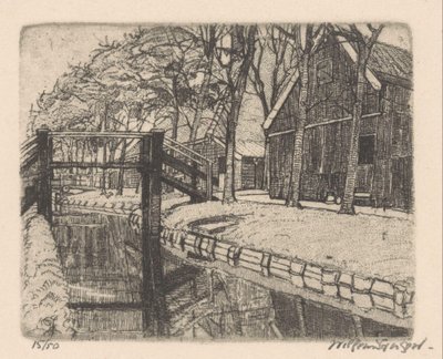 Brug in Assendelft door Willem Jansen (graveur) (signed by artist)