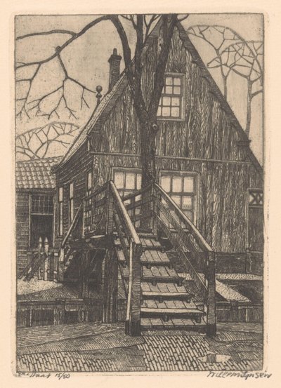 Huis met brug te Westzaan door Willem Jansen (graveur) (signed by artist)