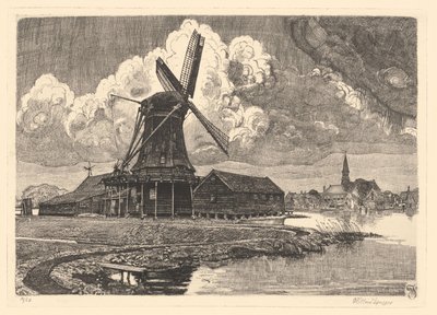 Molen de Bonte Hen door Willem Jansen (graveur) (signed by artist)