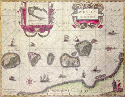 Kaart van de Molukse Eilanden, gegraveerd door Jodocus Hondius, 1630 door Willem Janszoon Blaeu