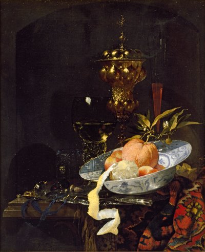 Stilleven met een Oosterse Tapijt, vroege 1660s door Willem Kalf